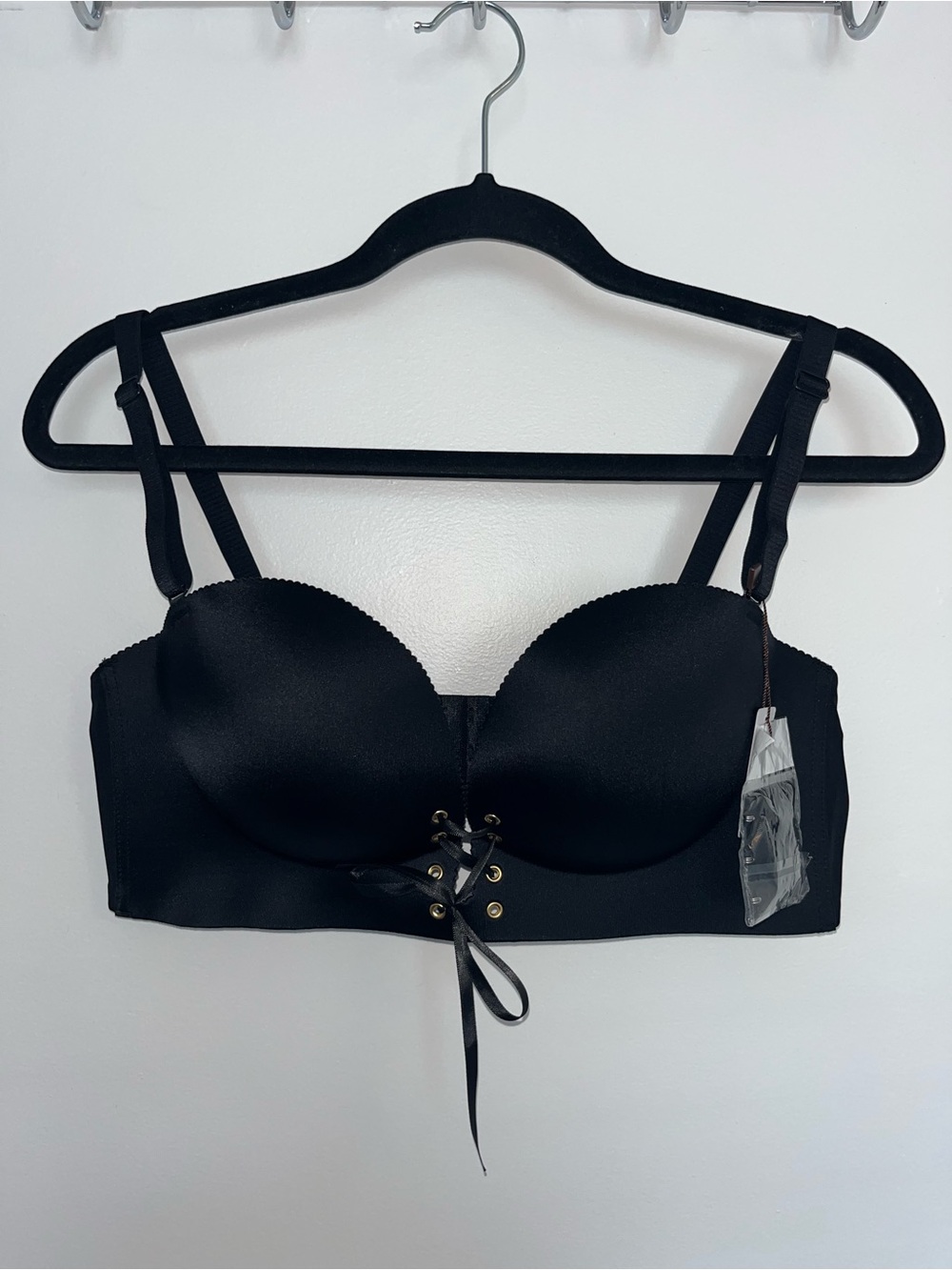 Black Lace-Up Longline Push-Up Bra